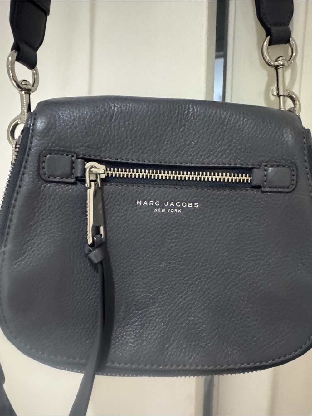 Marc Jacobs Black Pebbled Leather Crossbody Bag with Silver Hardware